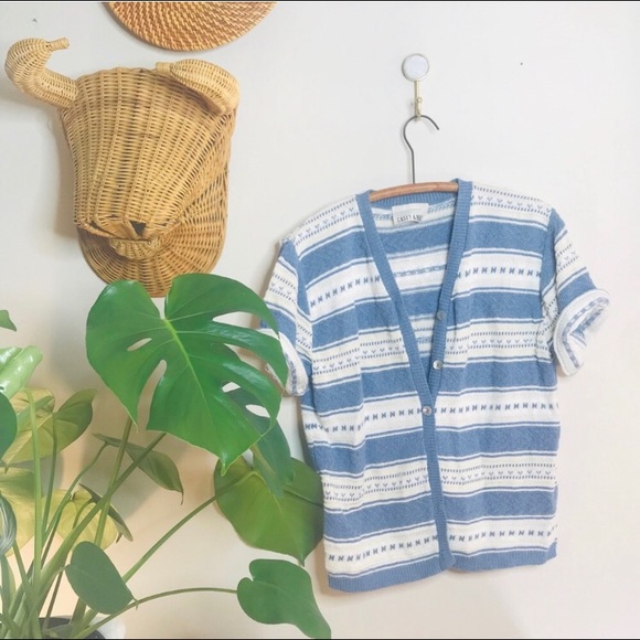 Vintage Sweaters - vtg vsco 90s ribbed striped short crop cardigan